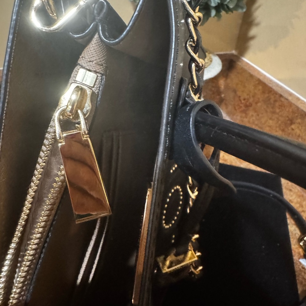 Michael Kors Black Leather 'LOVE' Studded Satchel with Gold Hardware - Picture 7 of 9